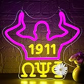 Omega Fraternity Neon Sign for Wall Decor Dimmable 1911 Greek Letters LED Light Sign for Club Dorm Psi Phi Fraternity Decor for Man Cave Party Birthday Gifts for Men Teens Size 13.8 * 12.3in(FMCP152)