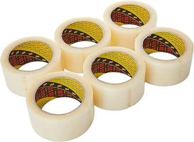 3M Scotch 371 Box Sealing Tape 6 Pack Transparent 50mm x 66m Hot Melt Adhesive