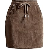 Casly Lamiit Women's Mini Corduroy Skirt 2025 High Waisted Drawstring Fall Winter Pencil Skirts with Pockets for Work Casual