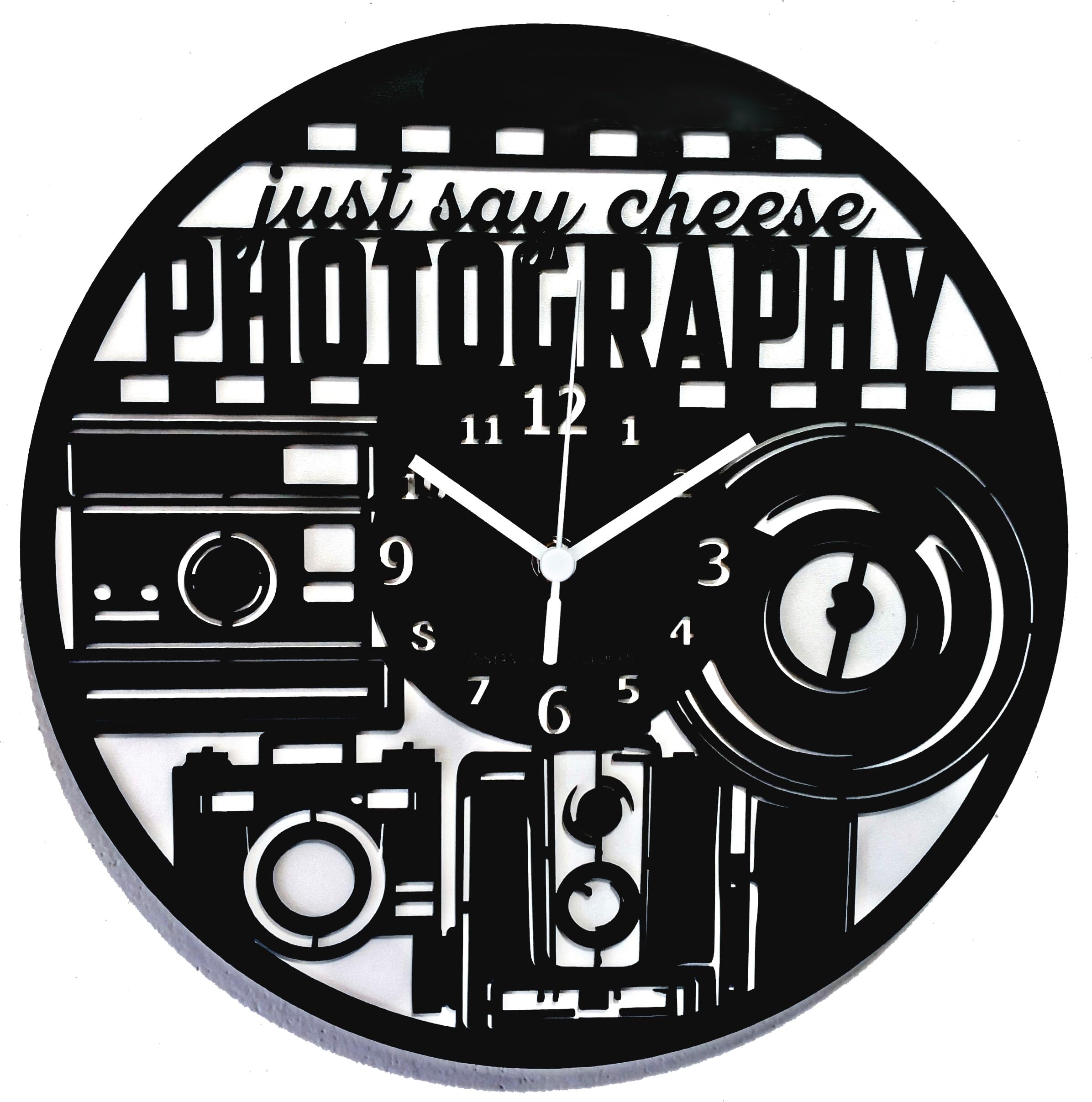 Instant Karma Clocks | Photography Wall Clock with Vintage Camera and Lens Design | Silent No-Ticking | Perfect for Bedroom, Office, Studio, Cabin, Living Room | Unique Decoration