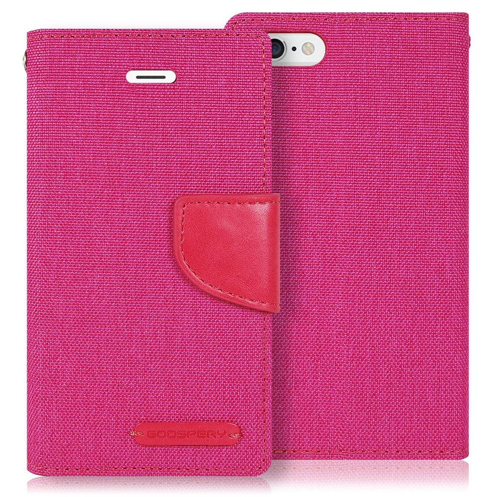 GOOSPERYCanvas Wallet for Apple iPhone 6S Case (2015) iPhone 6 Case (2014) Denim Stand Flip Cover (Pink)