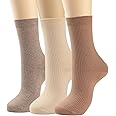 COTTON DAY Women's Combed Cotton Colored Fine Ribbed Trouser Dress Socks Beige Denim Blue Mauve 3 Pack