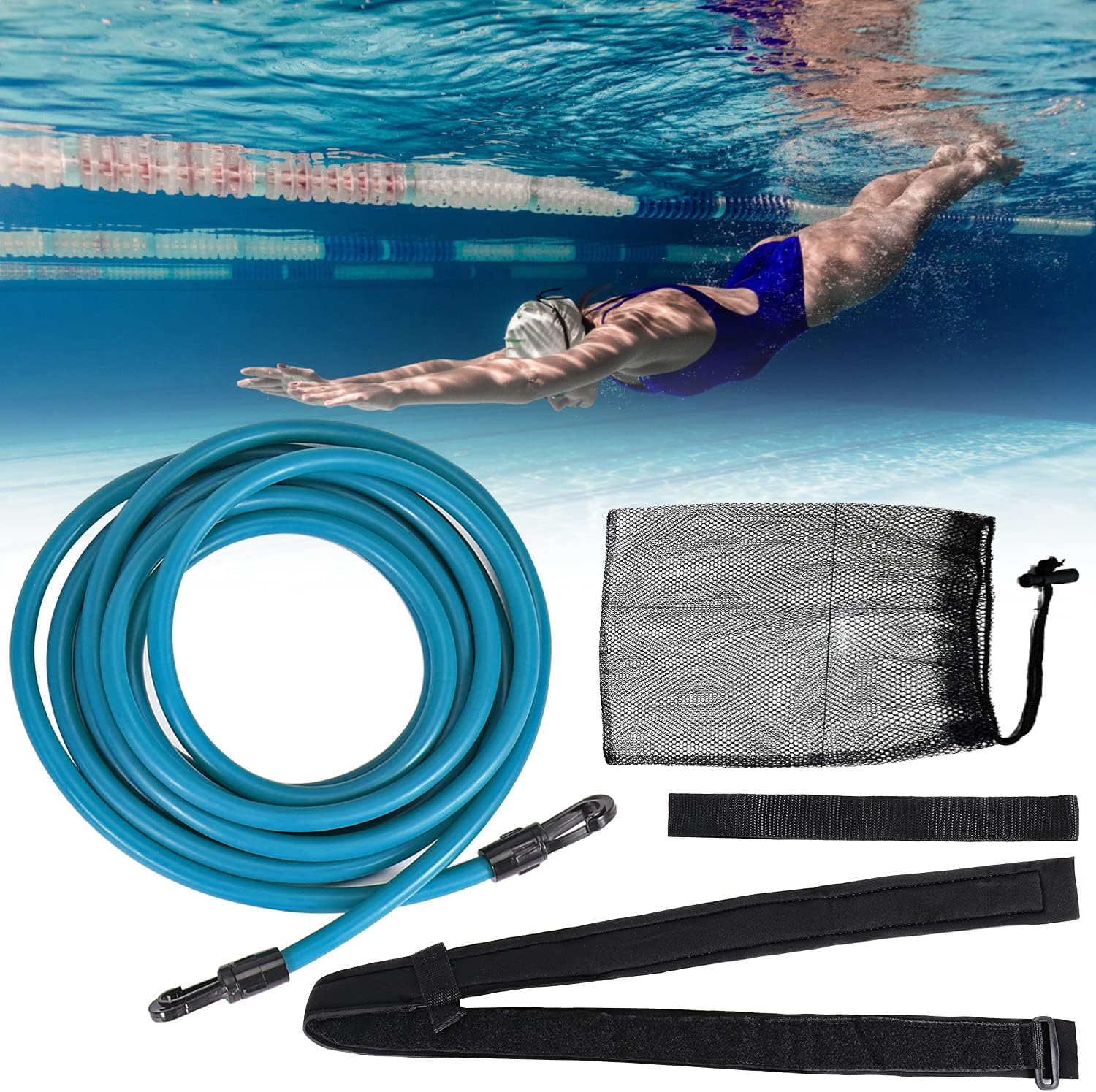 Swim Training Belts, Swim Training Leash, Swim Tether Stationary Swimming, Swim Harness Static Swimming Belt, Swim Bungee Cords Resistance Bands (Blue, 4) : Sports & Outdoors