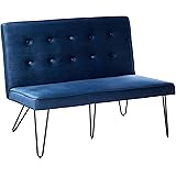 Amazon Com Beatrice Minimalist Dining Bench Settee With Tufted Velvet Cushion And Iron Legs Gray And Black Table Benches