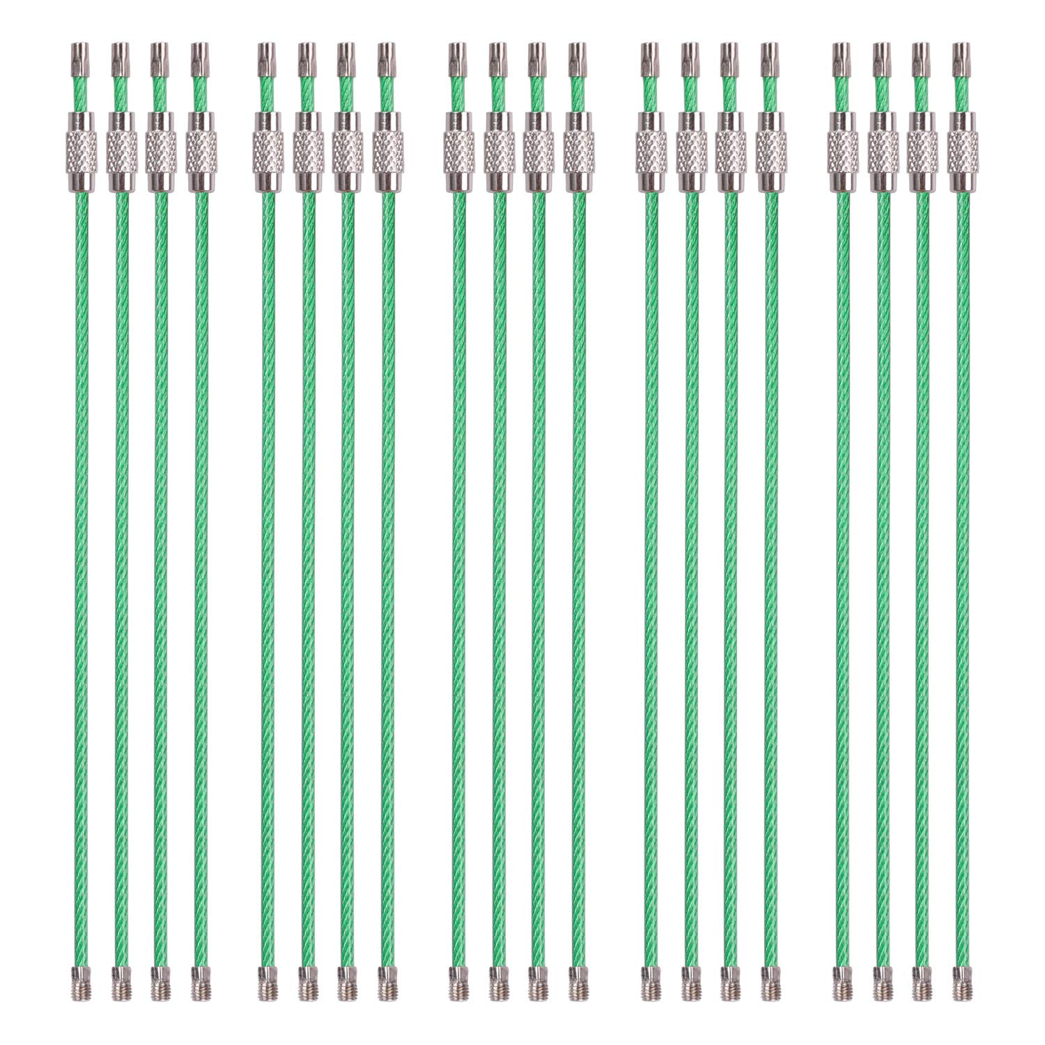 BEYEE Keychains of colored Nylon Coated Stainless Steel Wire Ring 6.3‘’ Aircraft Key Ring Loops for Hanging Luggage Tags or ID Tags (20, Green)