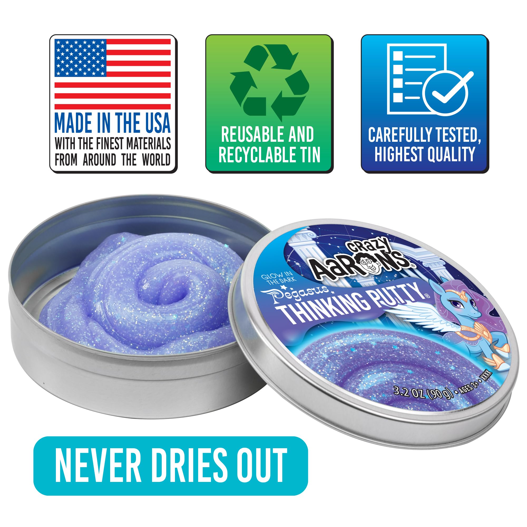 Crazy Aaron's Thinking Putty® - Pegasus - Glow in The Dark Sensory Putty for Kids and Grown ups in a 4