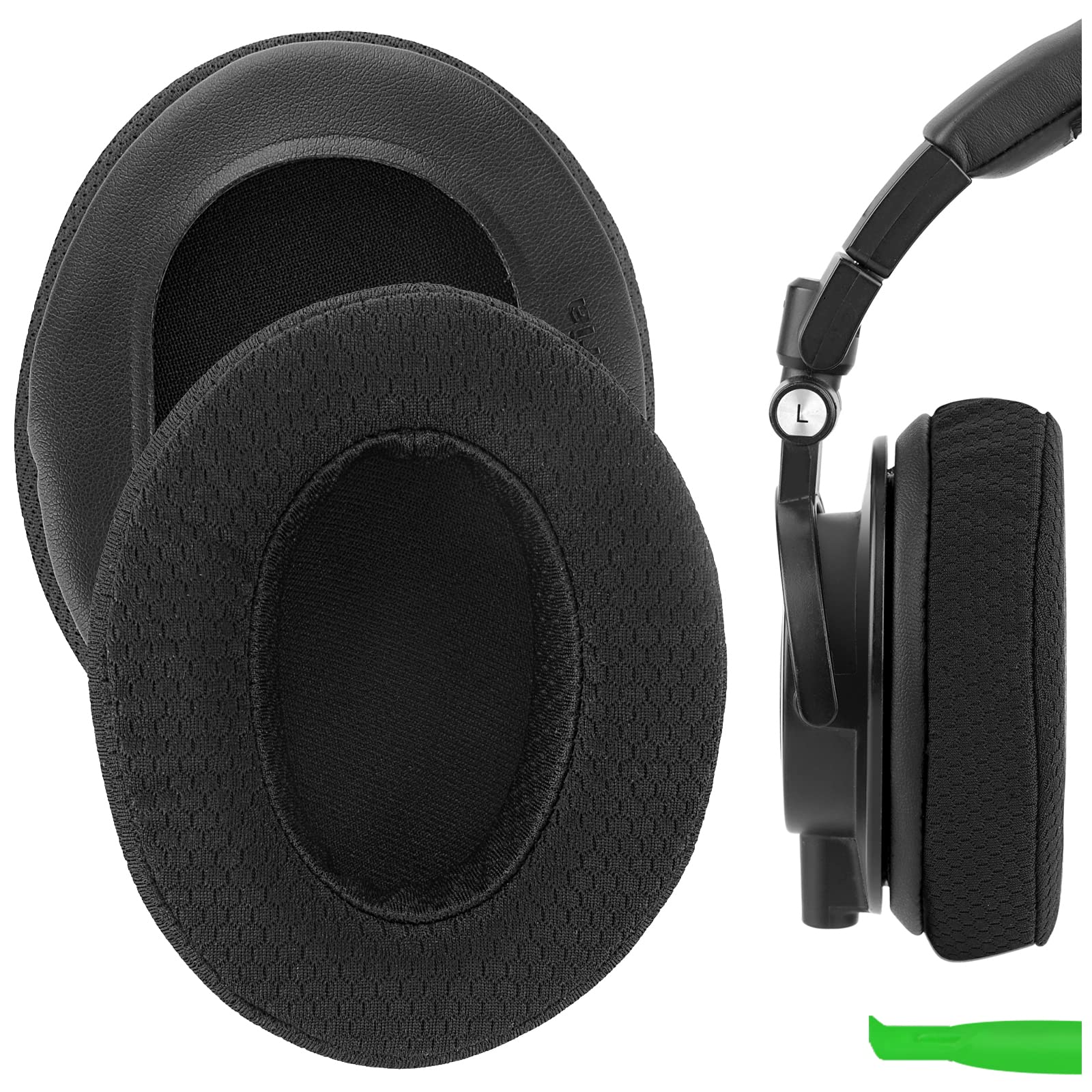 Geekria Comfort Extra Thick Mesh Fabric Replacement Ear Pads Compatible with ATH M50X, M50XBT, M60X, M50XBT2, M50, M40X, M30, M20, M10 Headphones, Ear Cushions (Black)