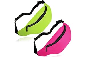 Aliceset 80s Neon Fanny Pack 2 Pcs 80s 90s Fanny Pack for Women Waist Bags Lightweight Belt Bags Waterproof Traveling Running Bags Halloween Costume with Adjustable Strap