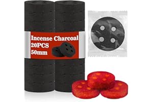 MAQIHAN 50MM Incense Charcoal Briquettes - 20PCS Charcoal Tablets Incense Burner Charcoal Burning Discs Resin Burner Grilling Quick Light Natural Charcoal Instant Fire Coals Supplies