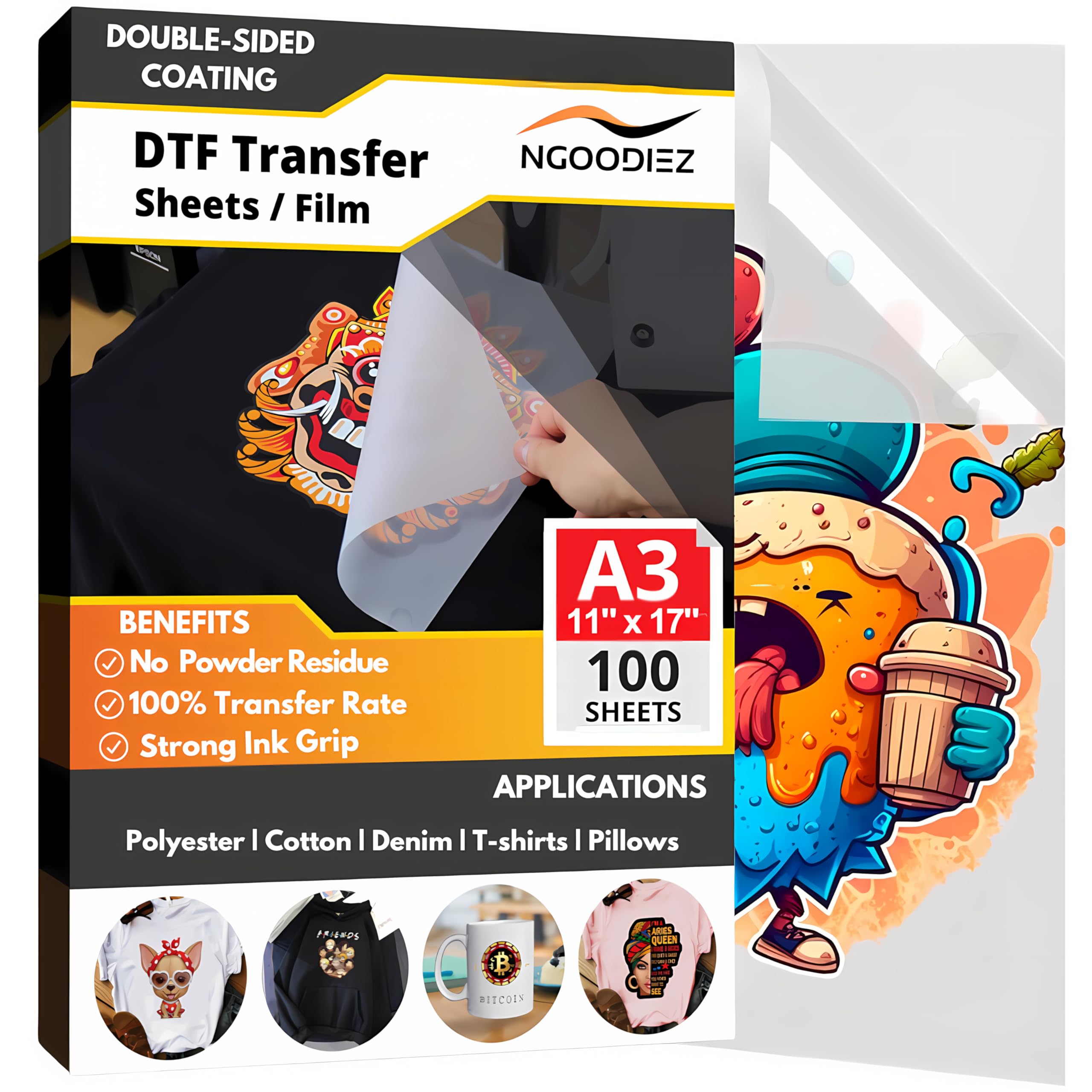 DTF Transfer Film - 11 x 17in, DTF Film - Glossy Finish, Cold Peel ...