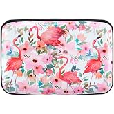 Kaabao Credit Card Holder, Metal Card Wallet RFID Blocking Mini Slim Aluminum Business Hard Card Case for Women Men (Watercolor Floral Flamingo)