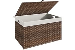 HOOBRO Storage Basket with Lid, 42.3 Gallon (160L) Wicker Basket, Handwoven Blanket Large Shelf Basket with Handles, Metal Fr