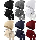 Liitrsh Winter Beanie Hat Scarf Touchscreen Gloves Set Skull Cap Knit Fleece Neck Warmer Touch Screen Mittens for Women Men