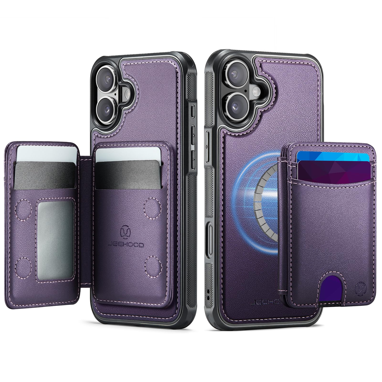 owlhold for iPhone 16 Plus Case Wallet,Compatible MagSafe and RFID Blocking 2-in-1, Removable PU Leather Stand Style Shockproof Case,Bi-fold Wallet Flip Case for iPhone 16 Plus 6.7" - Purple