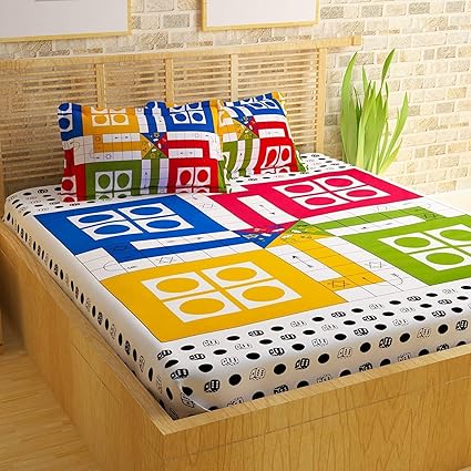 Jaipuri Chadaar Cotton Rajasthani Print Double Size Bedsheet with 2 Pillow Covers, 90 x 100 inches (Multicolour)