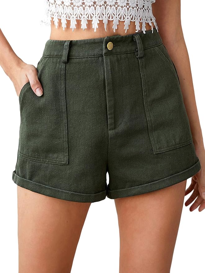 Buy SheIn Women's Casual Stretch Shorts High Waisted Straight Leg Short