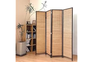 Pawlabay 4 Panel Room Divider Screen,5.6 FT Tall Bamboo Panel Divider Folding Privacy Screen,Freestanding Room Divider for Room Seperation,Brown