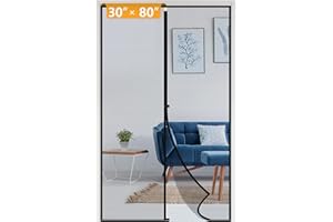 Yotache Fiberglass Magnetic Screen Door Fits Door Size 30 x 80, Screen Size 32" x 81" Double-Sewed, Close-Stitching, Top Anti-Tear, Heavy Duty with Full Frame Hook&Loop Strip Black