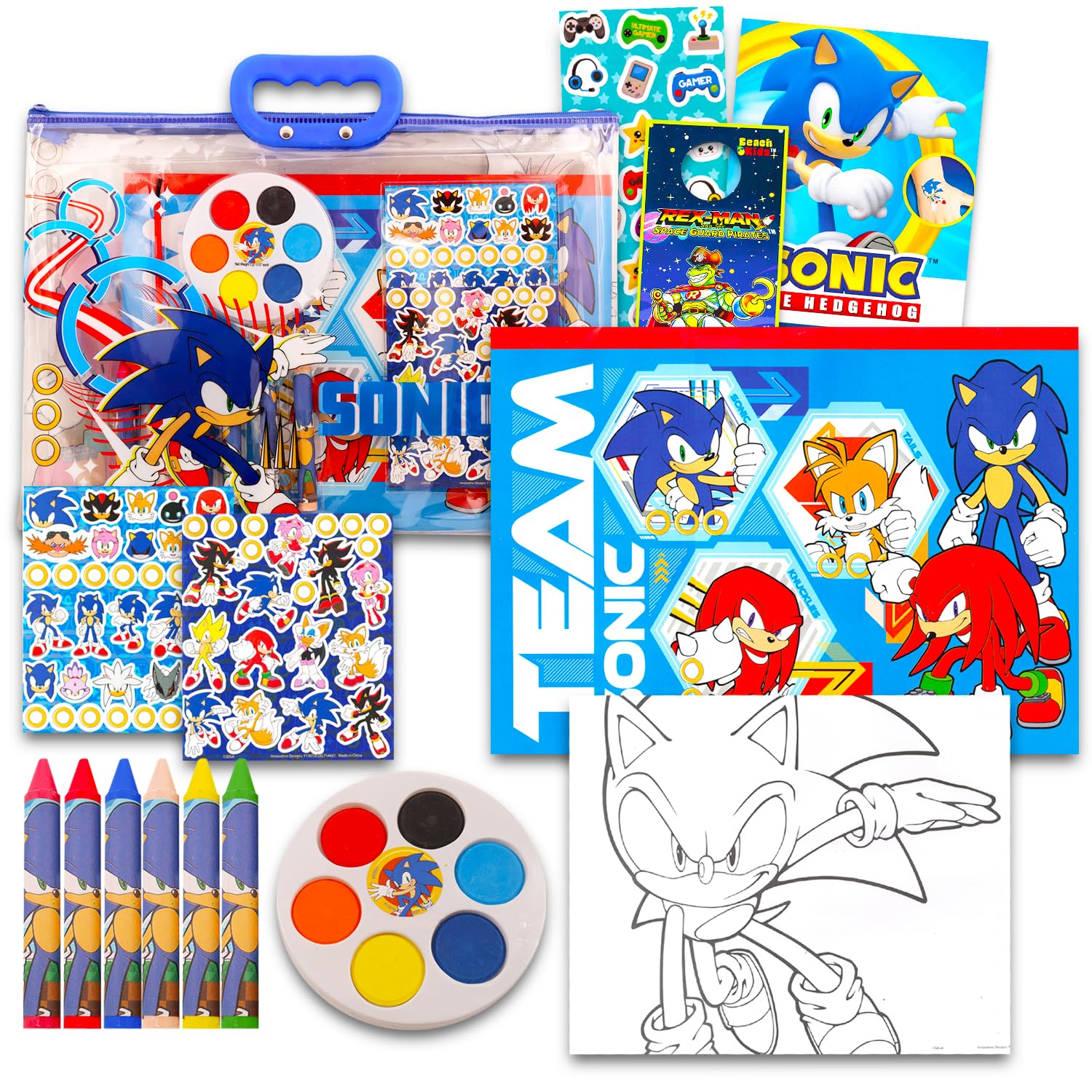 Photo 1 of Sonic The Hedgehog Drawing and Painting Set for Boys - Sonic Gift Bundle with Coloring Book, Coloring Utensils, Watercolor Paints, Stickers, Tattoos, More | Sonic Crafts for Kids
