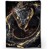 Ti Caldi Fierce Black Snake Blanket - Soft Cozy Lightweight Animal Flannel Throw Blanket for Adults Kids, Warm Fluffy Fuzzy Blankets for Couch, Bed, Travel, Outdoor Use, Home Decor 60×50 in