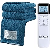 XINIUSLEEP Heated Blanket Electric Blanket 50"x60", Soft Taffeta Sherpa Electric Throw with 5 Heating Level & 1-12 Hour Auto Off, Heated Throw with Overheating Protection, Machine Washable (Navy Blue)