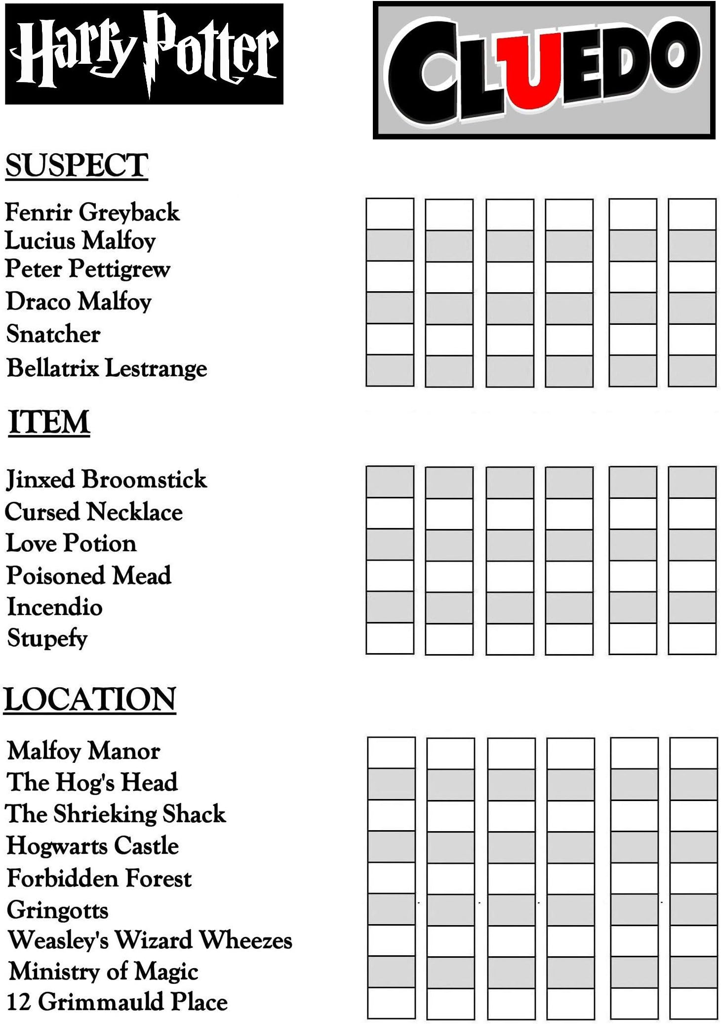 Cluedo REPLACEMENT DETECTIVE NOTES PACK - FOR THE HARRY POTTER GAME - A6 SIZE - PACK OF 100 (50 DOUBLE SIDED SHEETS)