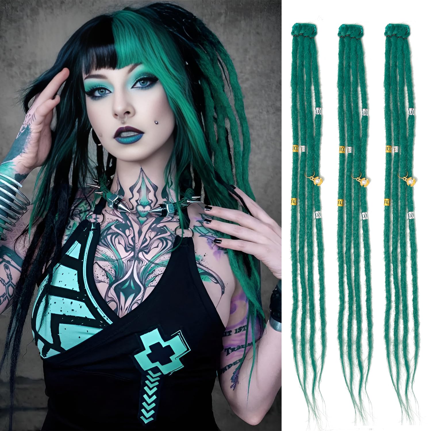 Dsoar Thin Dreadlock Extensions with Clips 20 Inch Clip In Dreads Handmade 3Pcs Crochet Loc Extensions(BD#)
