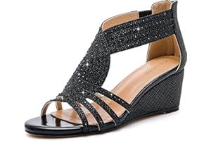 Gufobela Women Wedge Sandals Sparkly Rhinestone Open Toe Fashion Dressy Sandals Evening Wedding Prom Shoes