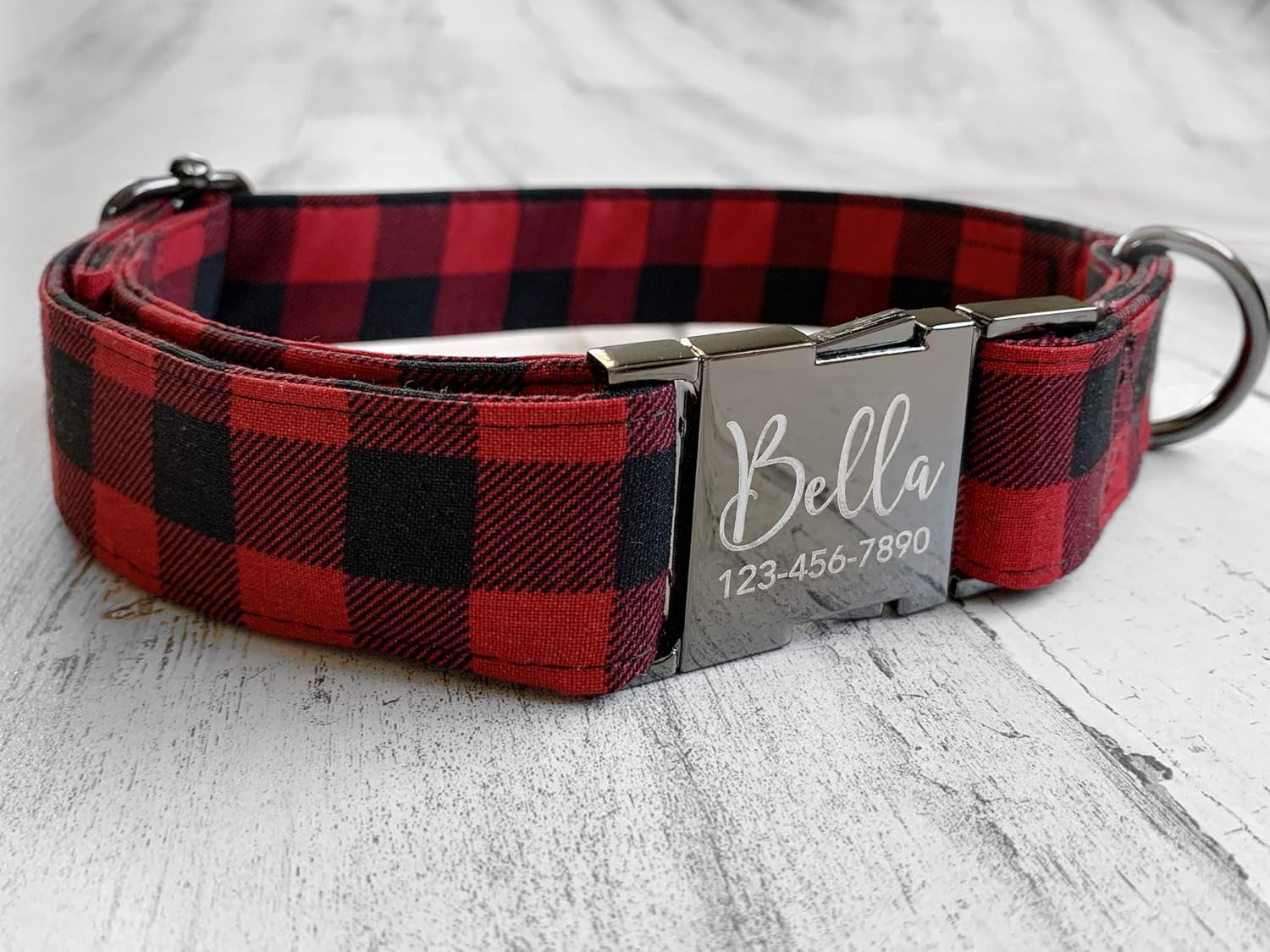 Red Buffilo and Tartan Plaid Dog Collar w/Metal Buckle