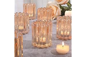 HAVITI 6pcs Votive Candle Holder, Gold Glass Large Candle Holders, Tealight Candle Holder for Fall Wedding Centerpieces Dinner Party Table Decor