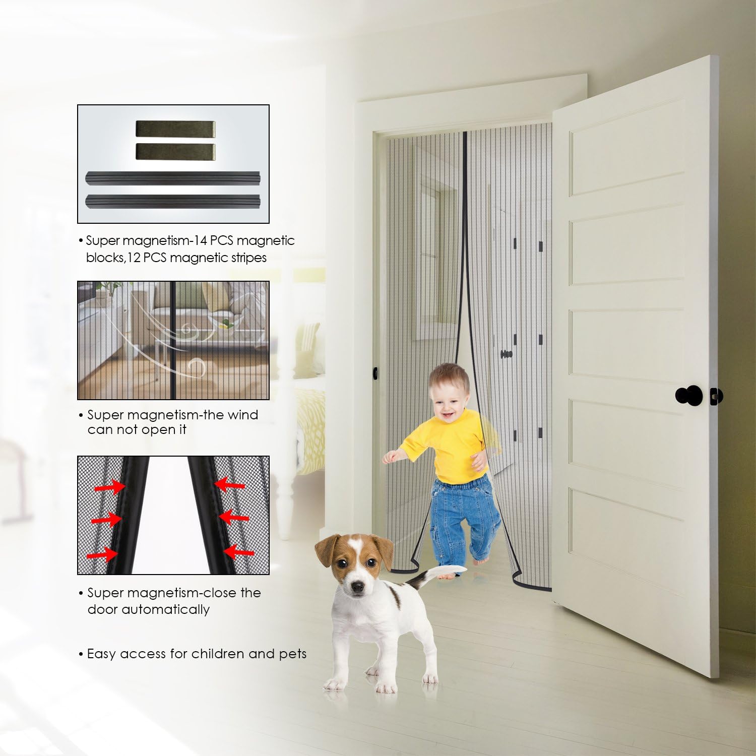 MYCARBON Fly Screen Door Keep Insects Out Mosquito Door Screen (Black/Stripes, 90 * 210cm), 90*210cm - Image 5