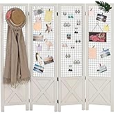 Wnutrees 4 Panel Gridwall Display, Folding Privacy Screen Room Divider | Freestanding Wood Room Divider,Portable Display Board Organizer for Room Separation,Craft/Art Shows,Wall Organization,White