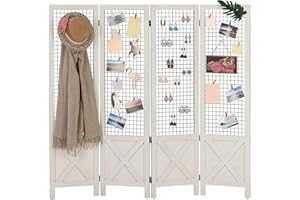 Wnutrees 4 Panel Gridwall Display, Portable Freestanding Display Board for Craft/Art Shows, Retail, Events, Decorative Wood Room Divider Folding Screens, White