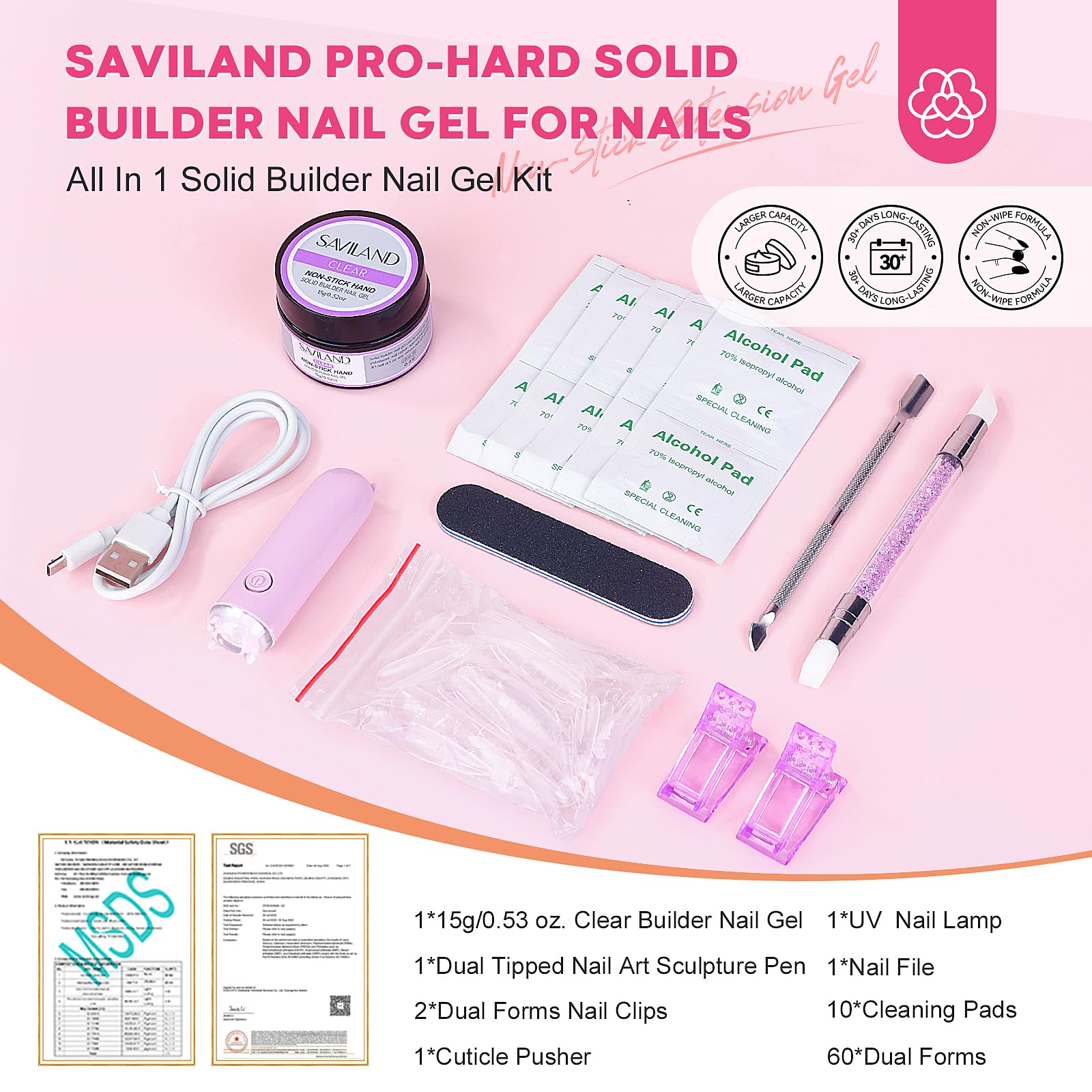 SAVILAND PRO-Hard Solid Builder Nail Gel for Nails: 2024 Ultra-Strength | Non-Sticky | Clear 3D Nail Gel with U V Lamp for 3D Nail Carving Emboss & Fast Extension Professional Use Salon - Image 3