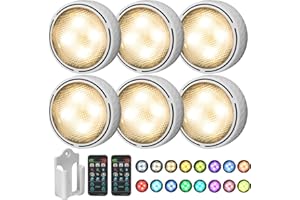 Onumii LED Puck Lights Battery Operated LED Under Cabinet Lighting Wireless Stick on Tap Lights with Remote Controll Color Changing Timer Function for Cabinets, Shelves, Closets - 6Pack White
