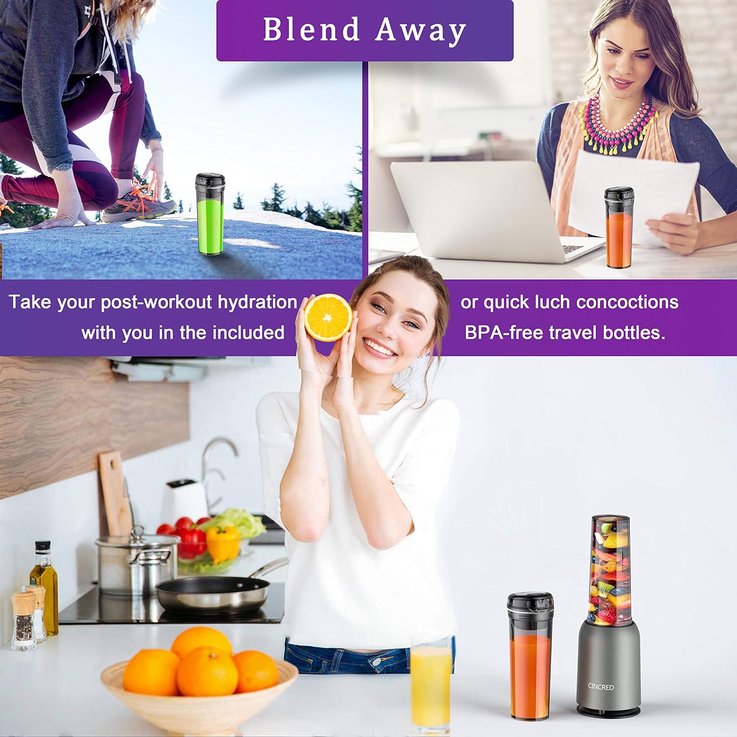[Updated 2020 Version] Personal Countertop Blender for Milkshake, Fruit Vegetables Drinks, Smoothie, Small Mini Portable Food Blenders Processor Shake Mixer Maker with with 1 * 400ML Travel Cup: Kitchen & Dining