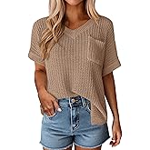 PRETTYGARDEN Women's 2026 Spring Short Sleeve Sweaters Lightweight V Neck Casual Going Out Summer Tops Beach Vacation Clothes