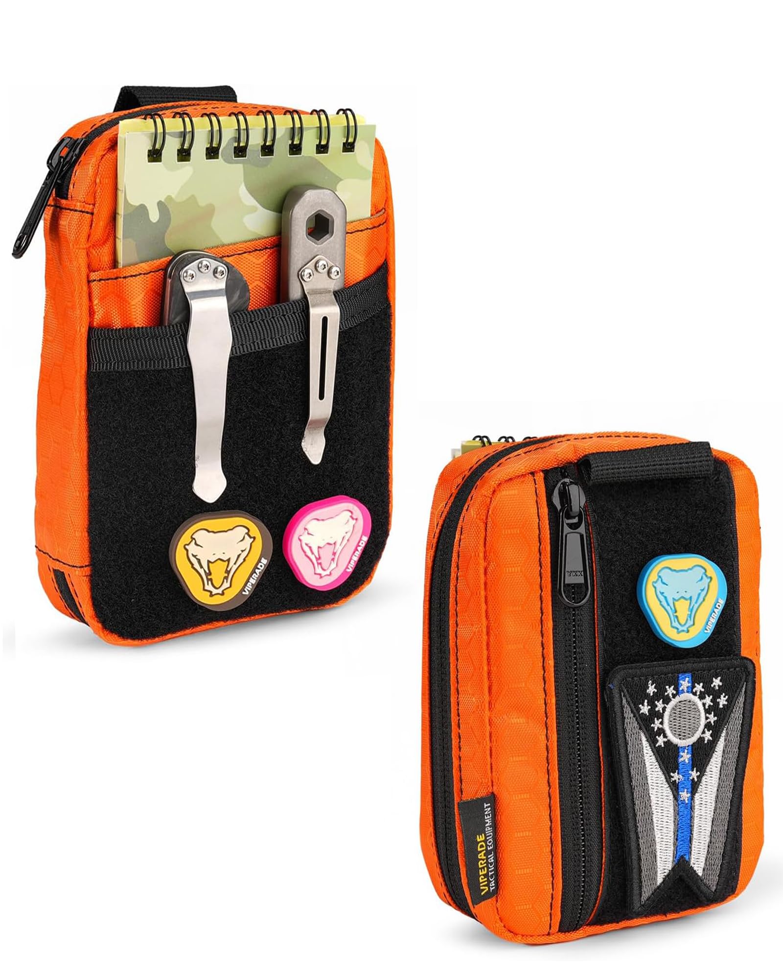 VIPERADE VE26 EDC Pouch Organiser with 11 Compartments, Small Tool Pouch with DIY Patches Area, Micro EDC Pocket Organiser for Mutitools