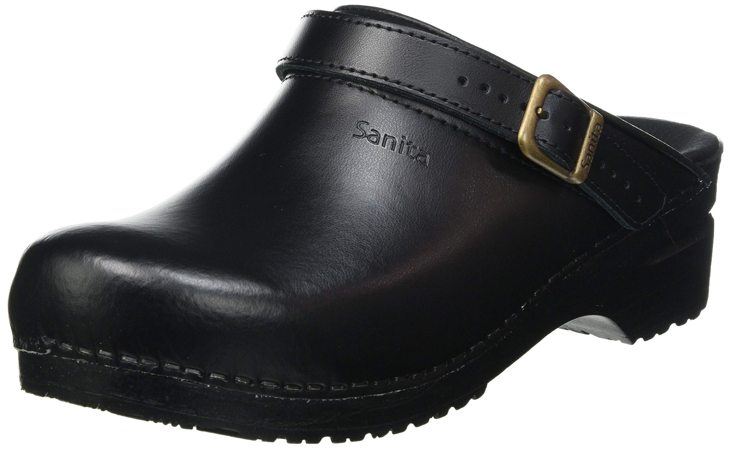 Sanita Flex klompen, 38, Zwart, Open met riempje, Maat 40