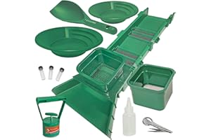 SLUICE FOX Sluice Box Compact Gold Panning Kit; Portable Sluice Box and 2 Classifier sifting Pans; classify While You Sluice with This Patented Prospecting Tool Set (Green Color)
