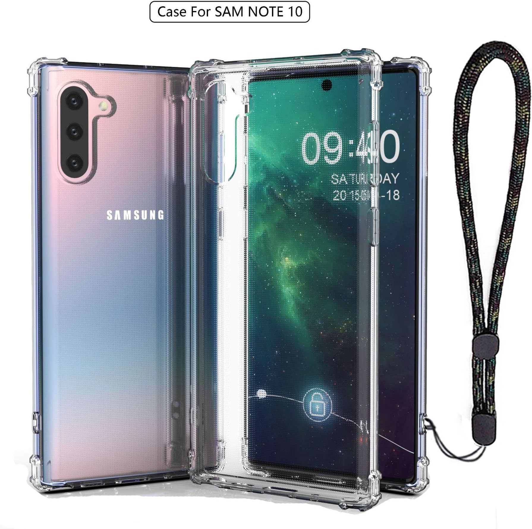 Calmpal Samsung Galaxy Note 10 Case Crystal Clear Reinforced Corners Soft TPU Anti-Scratch Full Body Air Cushion Cover Case with Adjustable Camouflage Wrist Strap for Galaxy Note 10