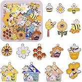 COGCHARGER 30Pcs 15Style Bee Charms for Jewelry Making Cute Animal Charms World Bee Day Alloy Enamel Pendants for Bracelet Necklace Earring Keychain DIY Supplies