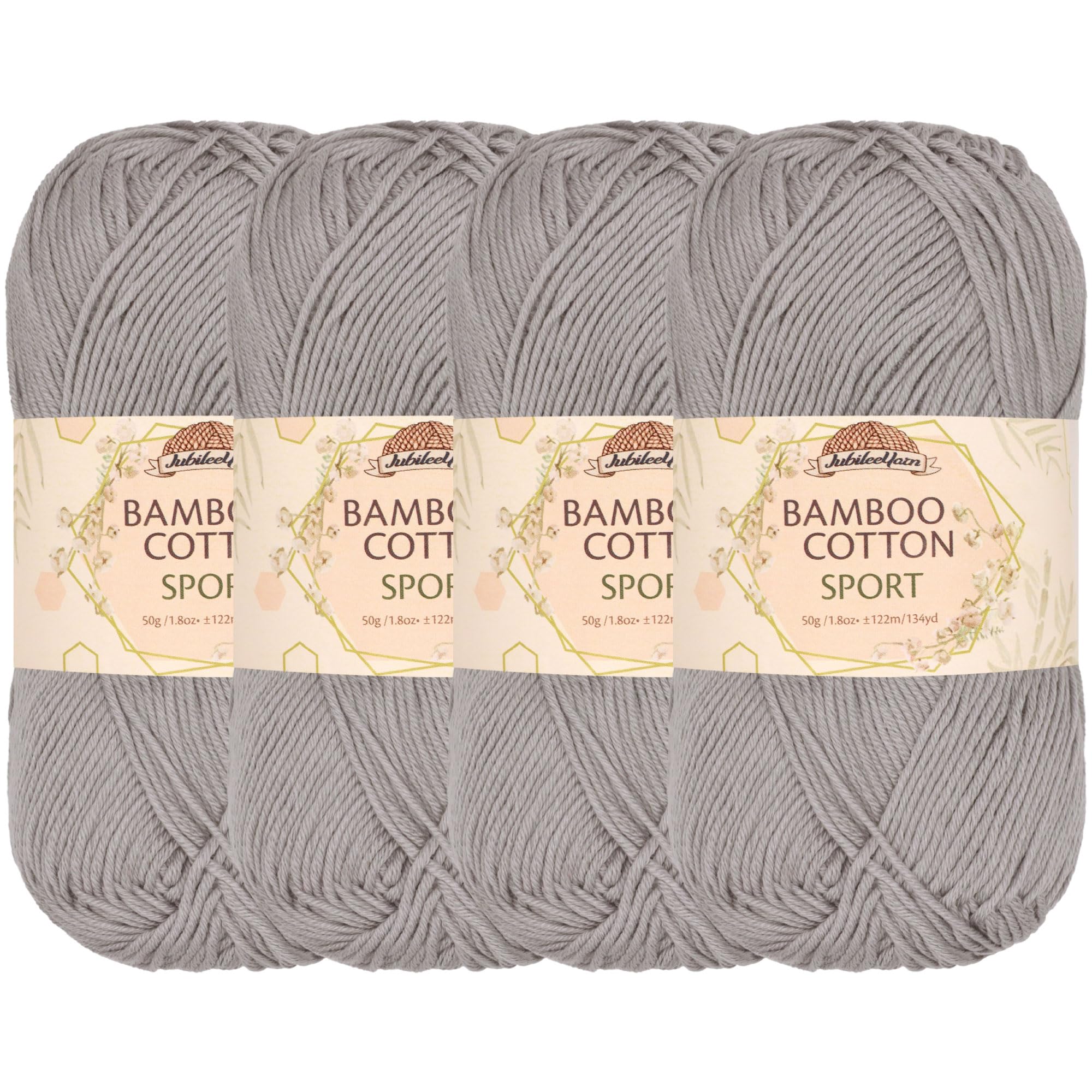 JubileeYarn Bamboo Cotton Sport 4 Ply Yarn - 50g/Skein - Smoky Sky - 4 Skeins