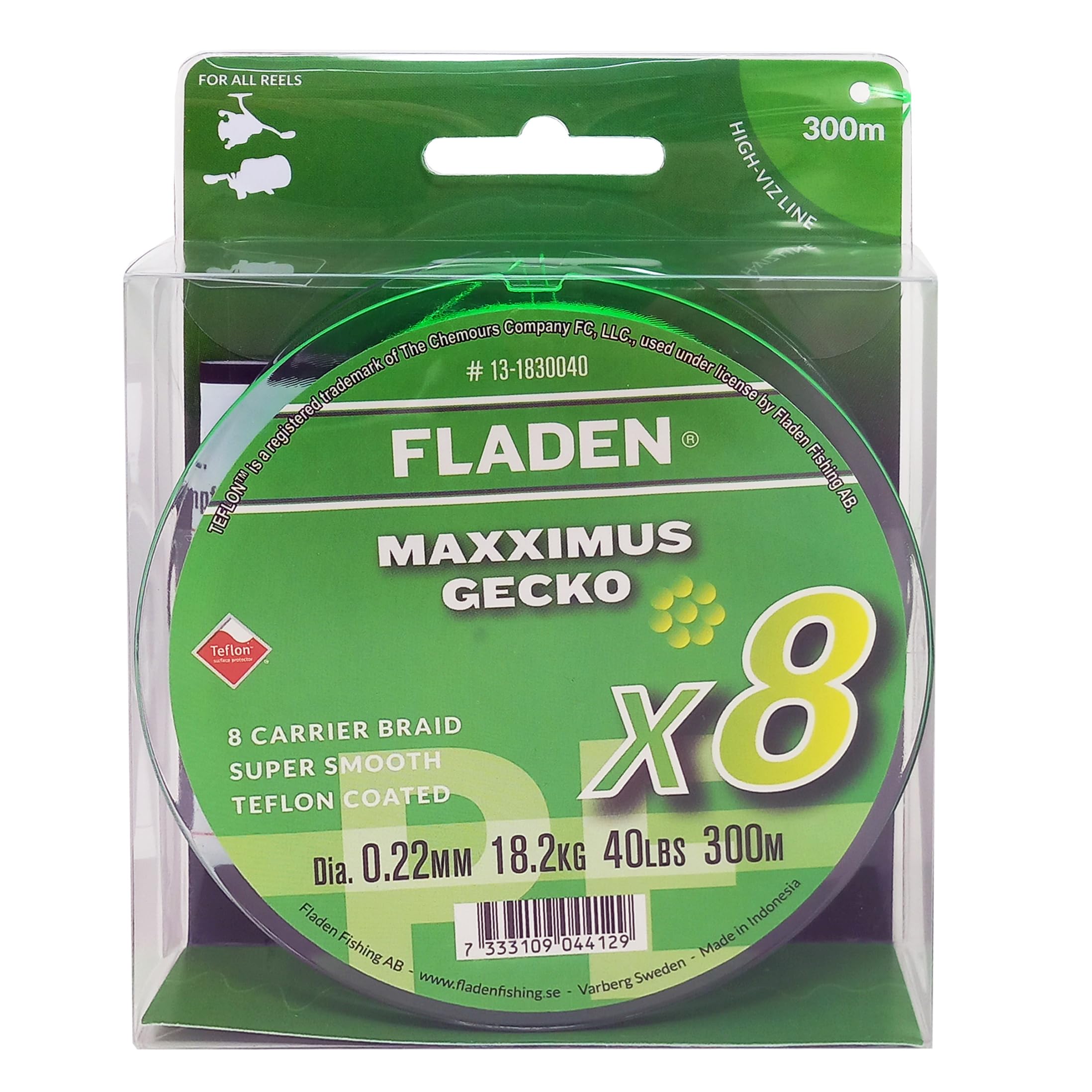 FLADEN Fishing - 300m Spool Maxximus 8X Gecko Braid - Teflon Coated Fishing Line (20lbs to 80lbs Range) Super Smooth & Very Strong (300m of 40lb - 0.22mm dia) [13-1830040]