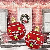 2 Pcs 24 Inch Christmas Giant Inflatable Ornaments Balls Outdoor, PVC large Christmas Hangable Blow Up Ball Decorations for Indoor Yard Porch Lawn (24" Red, 2)