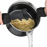 MICHELANGELO 6 Quart Granite Nonstick Pasta Pot with Strainer Lid, Black | Twist-lock rotating handles, two drain sizes and induction-ready aluminum body for spaghetti, chili and family meals