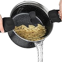 MICHELANGELO Pasta Pot with Strainer Lid, 6 Quart Cooking Pot with Twist and Lock Handles, Soup Pot with Nonstick Granite Coa