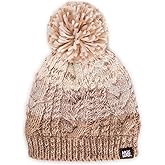 MUK LUKS Womens Color Block Stripe Cable Beanie