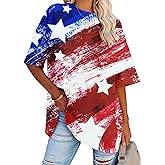 SNYUMEG Oversized American Flag Shirt Women 4th of July Tshirt USA Star Stripes Patriotic Short Sleeve Tops