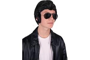 Kangaroo 50s Greaser Wig for Men – Black Elvis Wig – Halloween Costume Accessory for Men – Costume Party, Cosplay, Role Play Wig for Adults 50s Rock Legend Costume Accessory